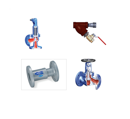 Piping accessories / equipment for steam system Steam trap, steam guard, expansion join, global valve, pressure safety valve